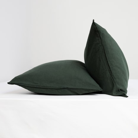 Image of Thread Office Forest Green Washed Cotton Pillowcase, Set of 2