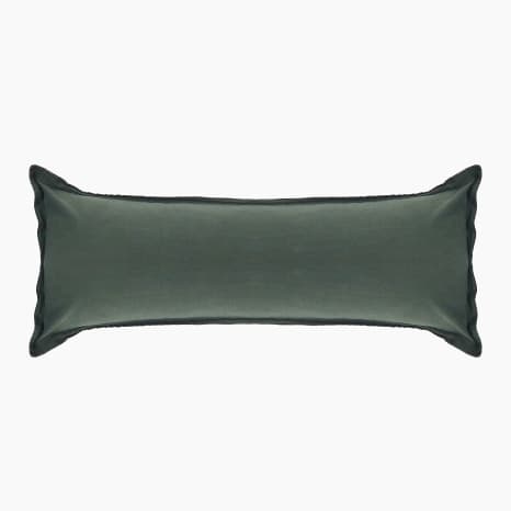 Image of Thread Office Forest Green Washed Cotton Oxford Border Bedroom Scatter Cushion with Feather Blend Inner, 30cm x 90cm