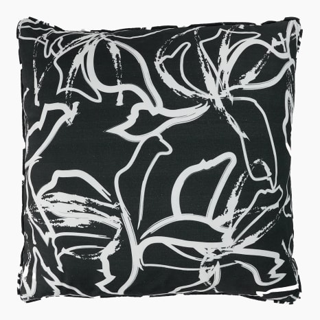 Image of Thread Office Ada Flower Black Printed Scatter Cushion with Feather Blend Inner, 60cm x 60cm