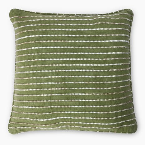 Image of Thread Office Moss Striped Space Yarn Woven Scatter Cushion with Feather Blend Inner, 60cm x 60cm
