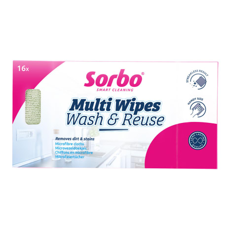 Image of Sorbo Wash & Reuse Microfibre Multi Wipes, Pack of 16
