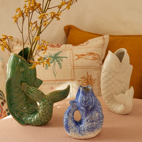 Image of Thread Office Ceramic Blue Fish Bud Vase, 21.5cm