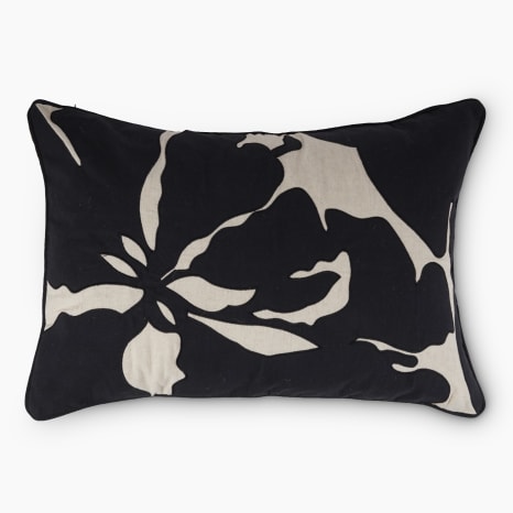 Image of Thread Office Black Shadow Leaf Applique Scatter Cushion with Feather Blend Inner, 40cm x 60cm