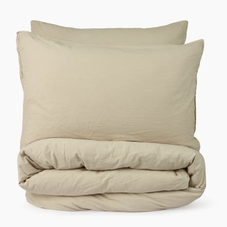 Image of Thread Office Sand Beige Washed Cotton Duvet Cover Set