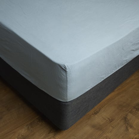 Image of Thread Office Smoke Blue Washed Cotton Fitted Sheet