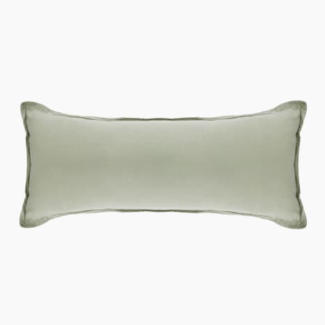 Image of Thread Office Sage Washed Cotton Oxford Border Bedroom Scatter Cushion with Feather Blend Inner, 30cm x 90cm