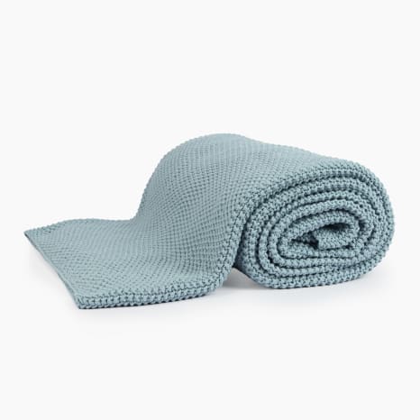 Image of Thread Office Smoke Blue Knitted Cotton Throw, 180cm x 200cm