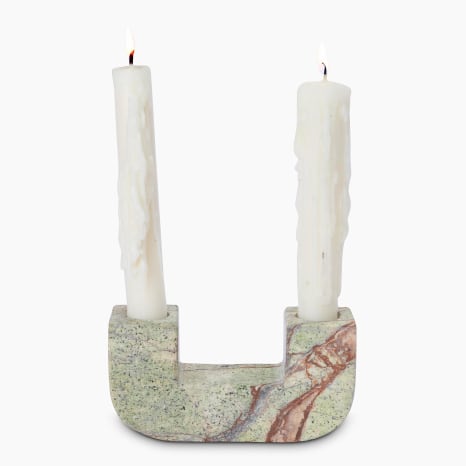 Image of Thread Office Green Marble Double Dinner Candle Holder