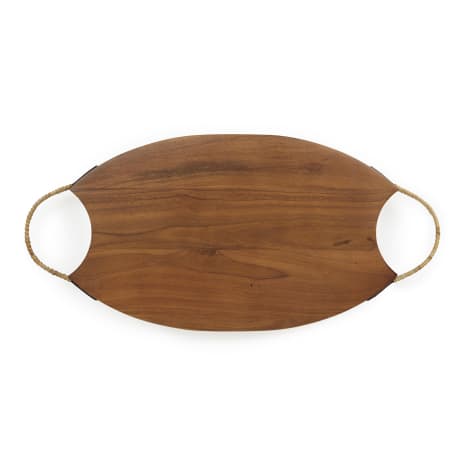 Image of Humble & Mash Wooden Platter with Rattan Handle, 52cm