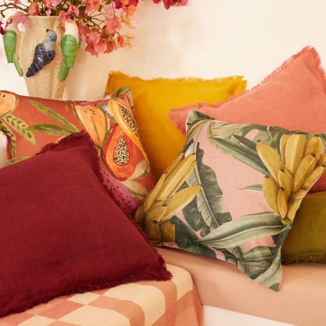 Image of Humble & Mash Tzaneen Linen Flax Printed Scatter Cushion with Feather Blend Inner, 60cm x 60cm