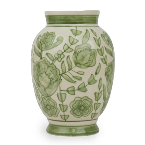Image of Thread Office Hand-Painted Green Floral Ceramic Vase