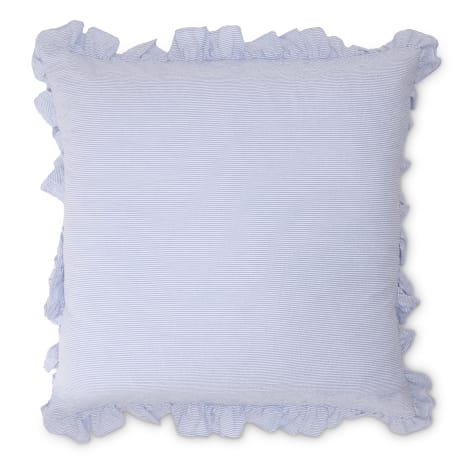 Image of Humble & Mash Riviera Blue Pinstripe Seersucker Bedroom Scatter Cushion with Feather Blend Inner, 60cm x 60cm