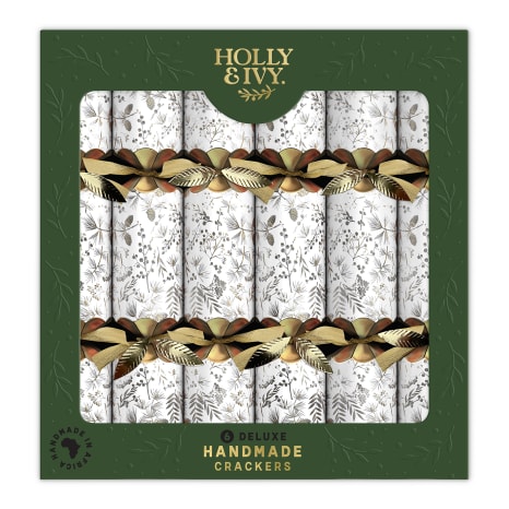 Image of Holly & Ivy Deluxe Tonal Watercolour & Gold Sprigs Crackers, Pack of 6