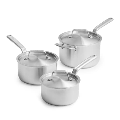 Image of Wolstead Pro Steel Triply Stainless Steel Saucepan Set, 3-Piece