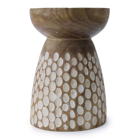 Image of Thread Office Natural Wooden Carved Spots Side Table