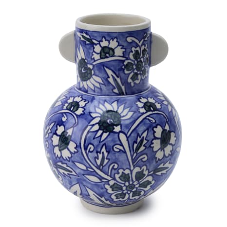 Image of Thread Office Hand-Painted Blue Jacobean Floral Ceramic Vase, 25cm