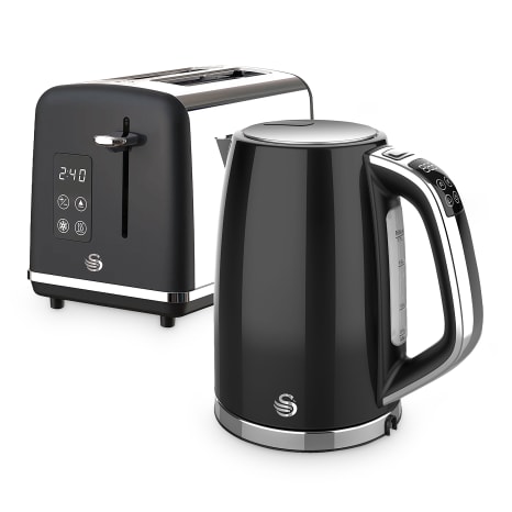 Image of Swan Black Digital Kettle and 2-Slice Toaster Set