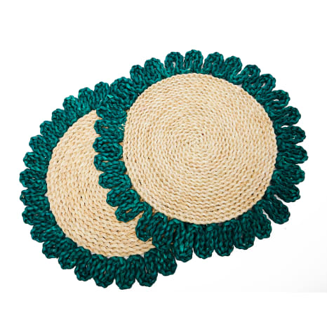 Image of Humble & Mash Turquoise Green Woven Rattan Placemats, Set of 2