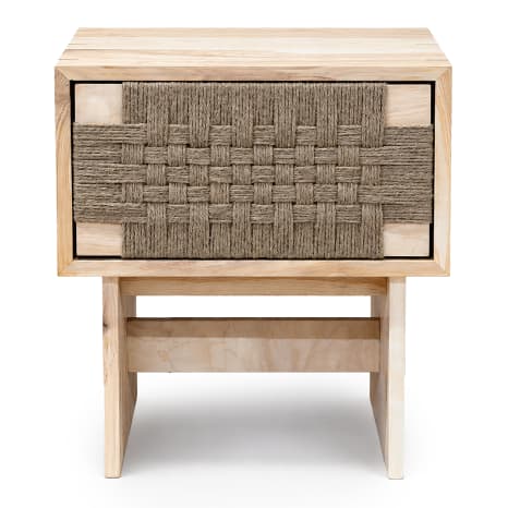 Image of Homewood Cottonwood Cube Bedside Table with Woven Jute Drawer