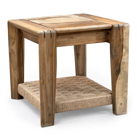 Image of Homewood Cottonwood Dwala Side Table with Woven Jute Shelf