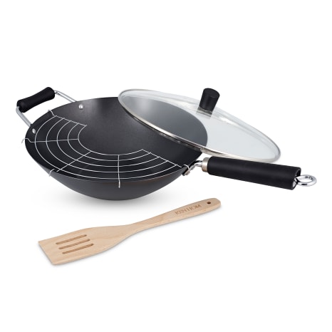 Image of Ken Hom Excellence Non-Stick Carbon Steel Wok, 4-Piece Set