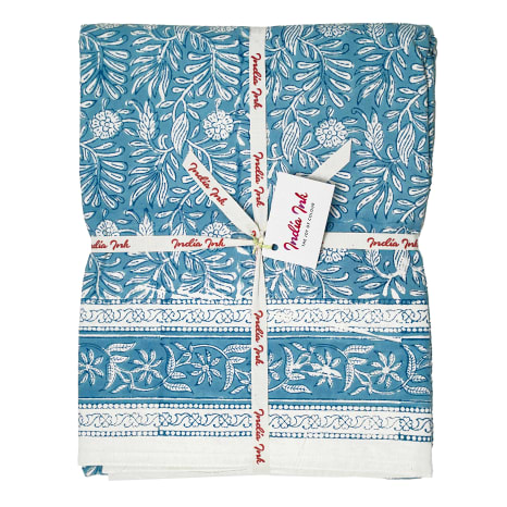 Image of India Ink Garden Blue Block-Printed Rectangular Tablecloth