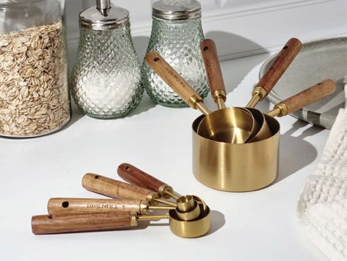 Gold & Wood Measuring Cup and Spoon Set