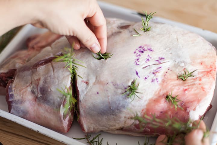 Rosemary sprigs in lamb