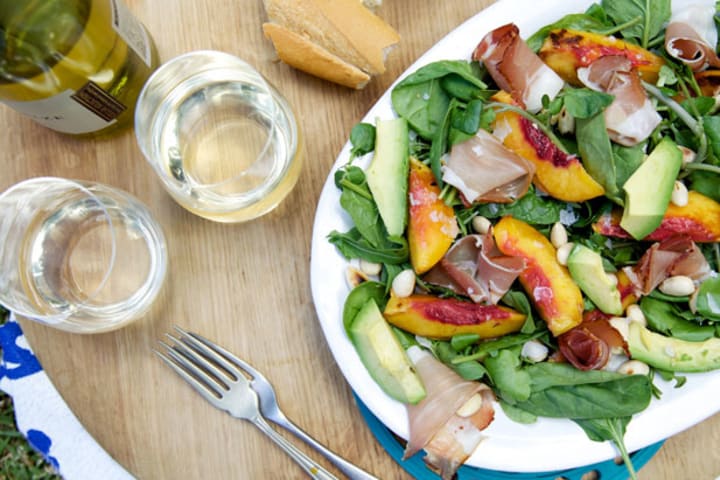 Nectarine, almond and prosciutto salad