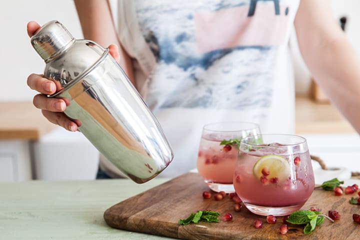 Gin in cocktail shaker