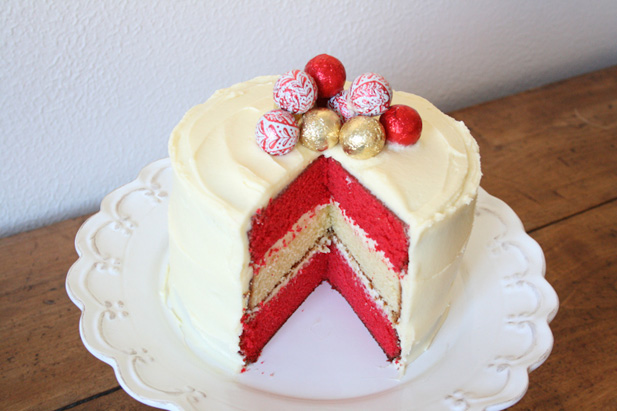 Red and white Christmas cake