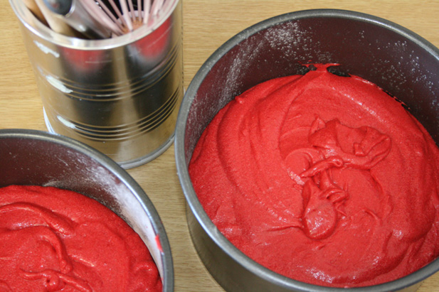 Layered cake red batter