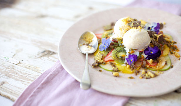 summery fruit salad with honey comb