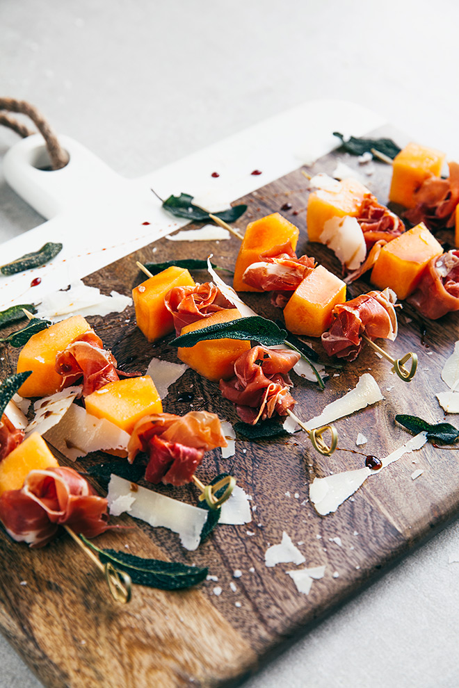 Easy melon and prosciutto kebabs