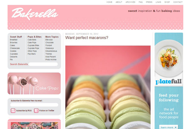 The home page of Bakerella's food blog