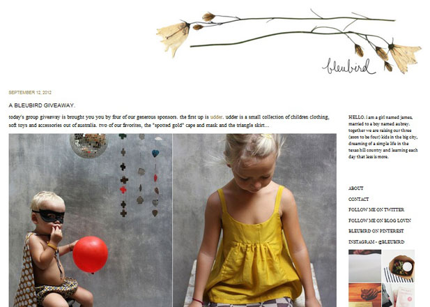 The home page of Bleubird Vintage's food blog