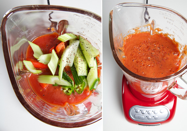 Gazpacho ingredients in a blender