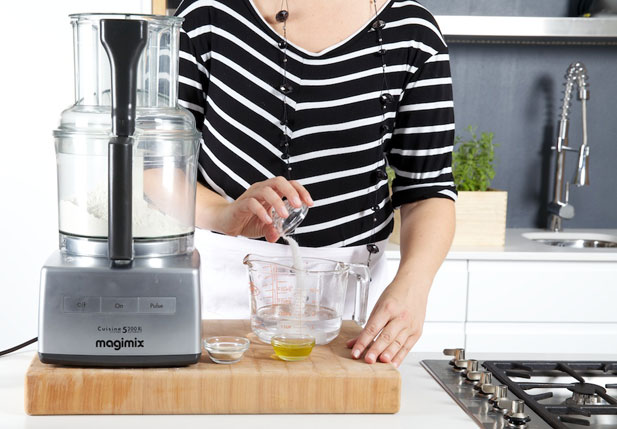 Mixing up the pizza dough