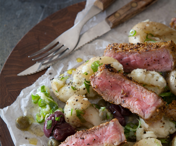 Rubbed sirloin and potato salad