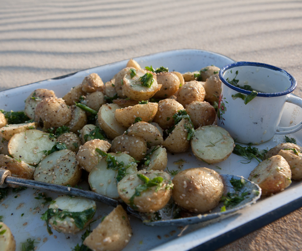 Bashed herb and roasted potato salad