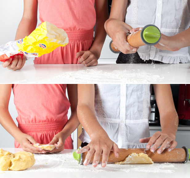 Rolling out dough for Easter cookies