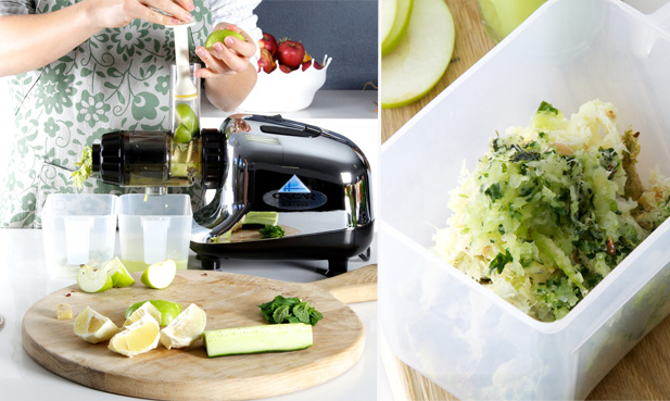 Juicing apple zinger ingredients with the Oscar juicer