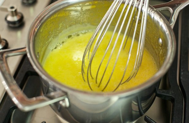 Lemon curd mixture ready to be cooled