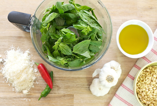 Ingredients for basil pesto