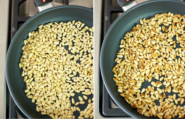 Pine nuts roasting for basil pesto