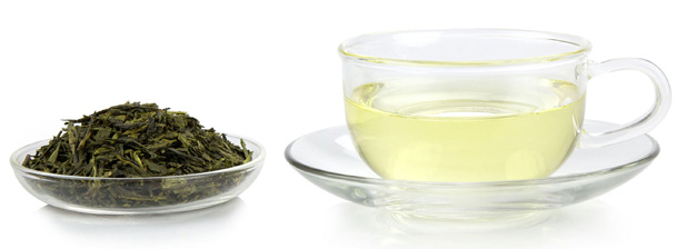 green tea and tea leaves