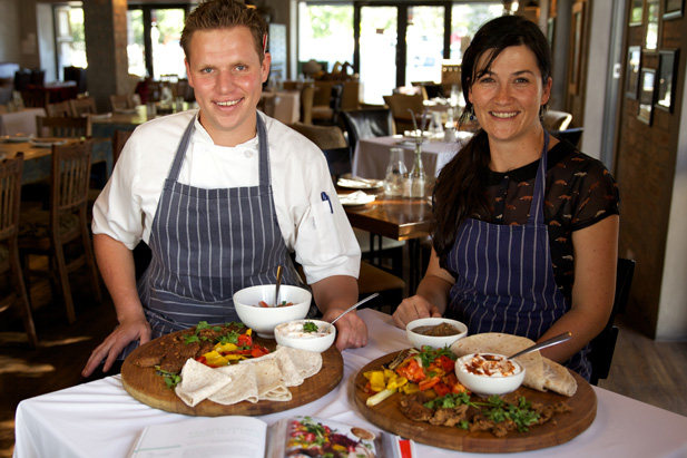 Louise and Chef Stef enjoy their final falafels