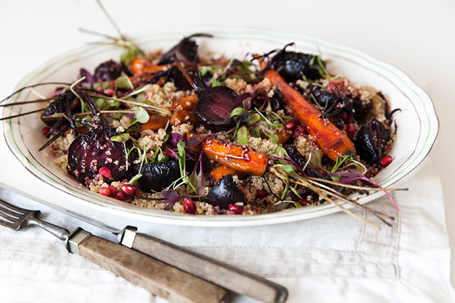 Quinoa with roasted root vegetables