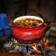 LK's Enamel Size 3 Potjie Pot - Red on the fire