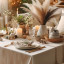 DSA Natural Earth Stone Rectangular Tablecloth on a dinning room table 